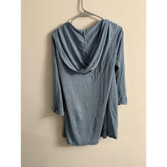 Tahari Womans Hooded Cardigan Sweater Small 100% Linen Long Line Open Front - Picture 4 of 9